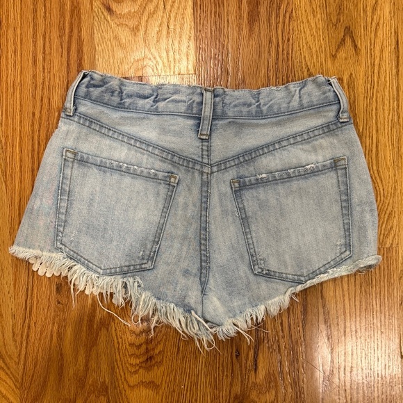 Free People Light Blue Frayed Jean Shorts - Picture 3 of 3